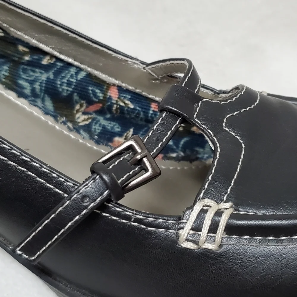 VINTAGE 90s Maurices Black Vegan Leather Platform Chunky Heel Maryjane Shoes 10